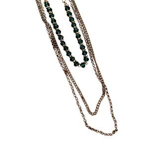 Vintage Three Strand Gold Chain and Green Glass Bead Necklace
